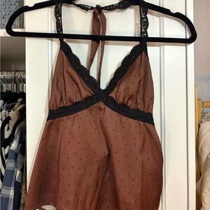 Elegant Brown Lace Trim Sleepwear